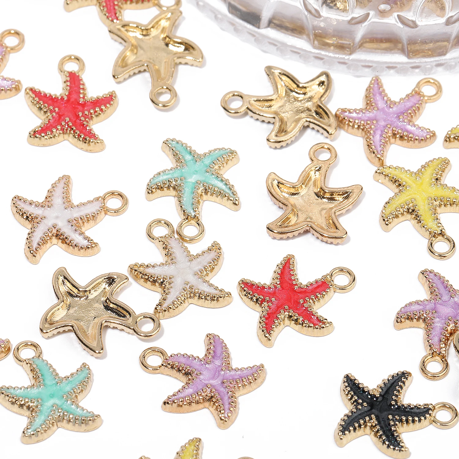 10pcs/lot 18x15mm Colorful Small Starfish Shape Pendants Stainless Steel Charms For Jewelry Making Diy Bracelet Accessories