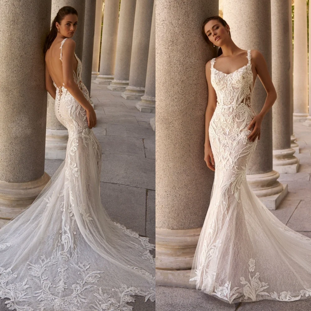 

Customized Elegant White Tulle Wedding Dress Delicate Strapless Spaghetti Straps Bridal Party Exquisite Backless Bridal Gowns