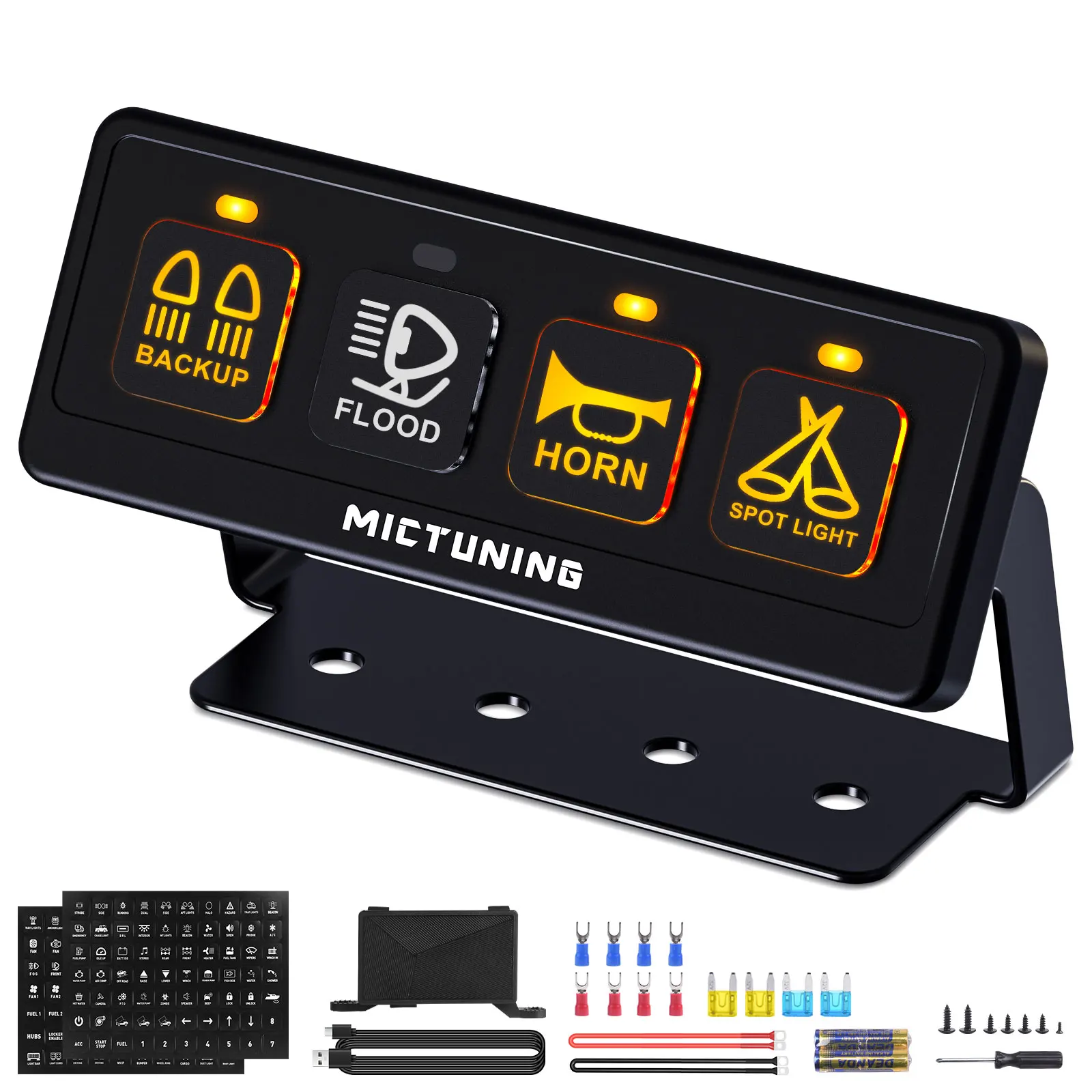 MICTUNING New Version 4 Gang Wireless Switch Panel Auxiliary Car Switch Panel Toggle/Momentary/Flash/Strobe Mode with ON-OFF Box