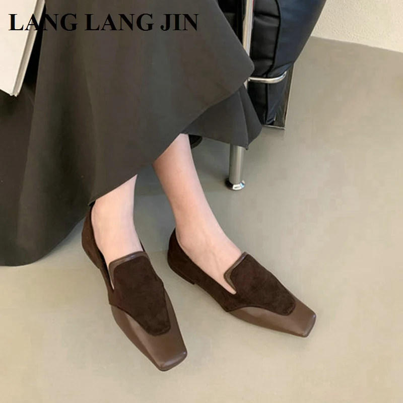 2024 Mode Vierkante Neus Flats Ballet Schoenen Vrouw Herfst Winter Mary Jane Schoenen Dames Elegante Loafers Casual Mocassins Ballerina