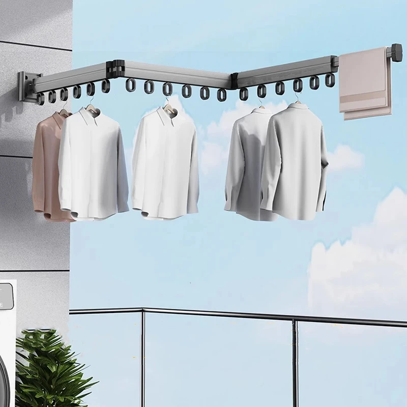 Retractable Clothes Hanger,Aluminum Alloy Folding Drying Rack, Wall-mounted Collapsible Drying Rack, Space Saver Clothes dryer