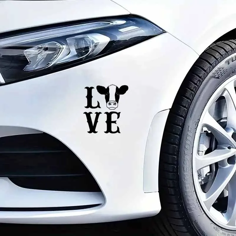 

Дизайн в стиле LOVE, подходит для автомобилей. Виниловая наклейка на автомобиль с изображением коровы LOVE, самоклеящаяся съемная наклейка, аватар коровы и надпись.