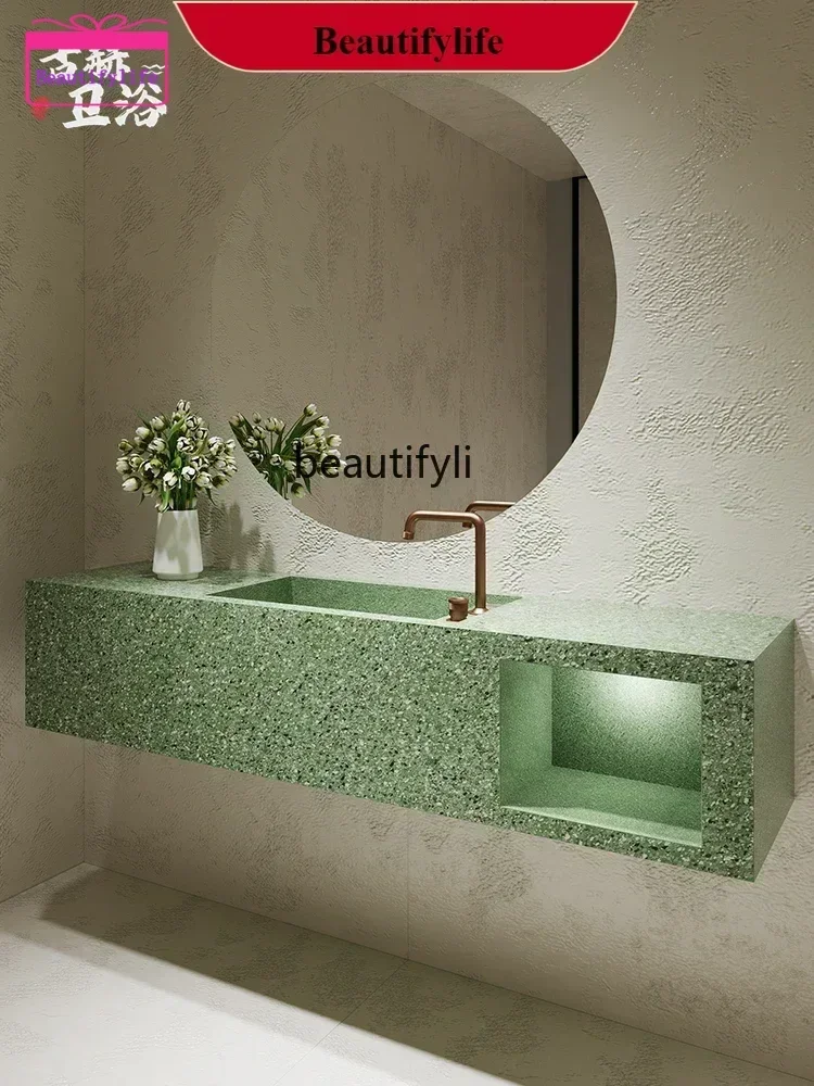 b67 A185 Fruit green wall-mounted narrow-sided deep sink terrazzo integrated forming washbasin bathroom bathroom cabinet