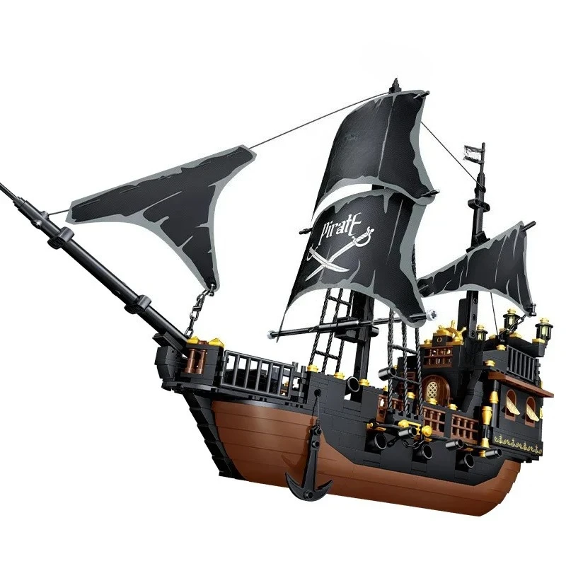 

Building Block Pirate Stronghold Black Pearl Boat Royal Navy Warship Port Bricks Toy For children Gift