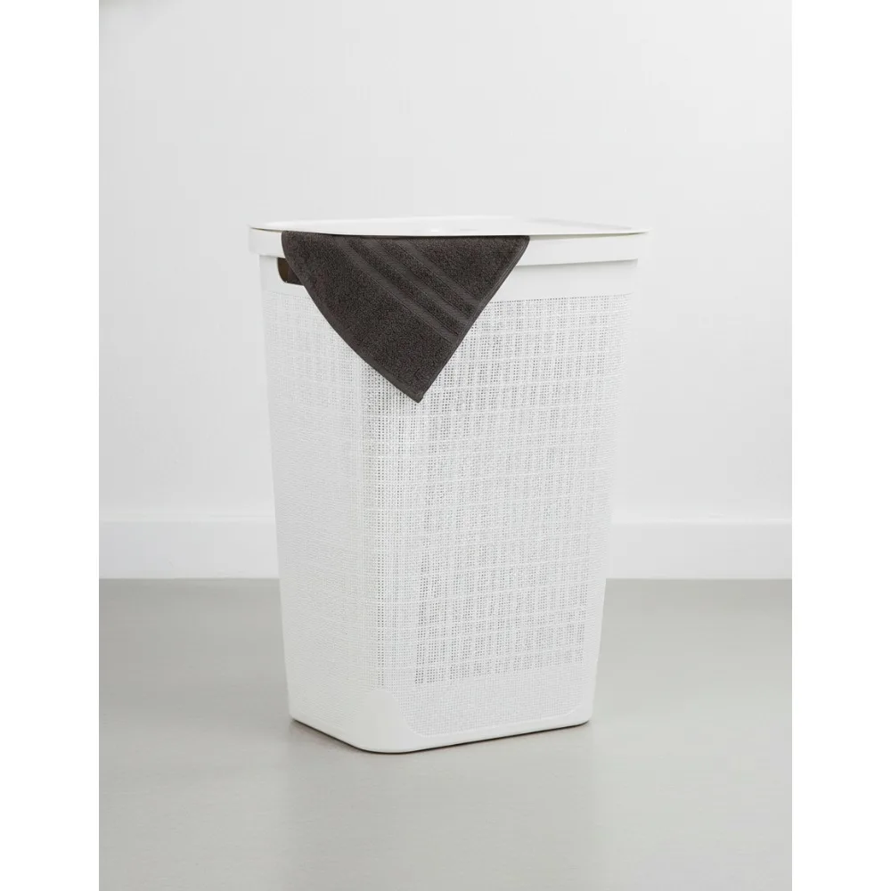 

Тонкая корзина для белья на 60 л с крышкой, вентилируемая льняная конструкция, портативная корзина для одежды для организации дома