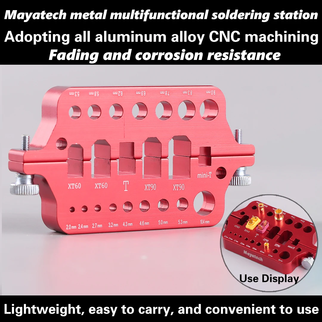 Mayatech Aluminum Welding Soldering Insulate Station V4 Jig RC Tools for XT60 XT90 Deans Banana Plug Connector Red