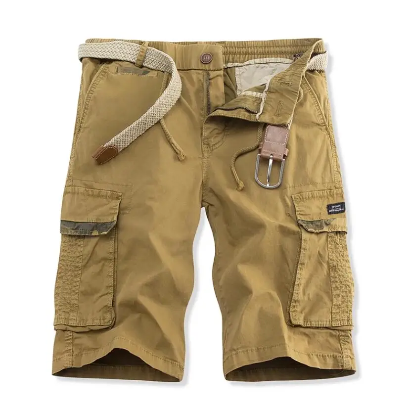 Men Cargo Shorts Multi Pocket Pants Summer Male Cotton Casual Tool Shorts High Quality Man Military Loose Cargo Pants No Belts