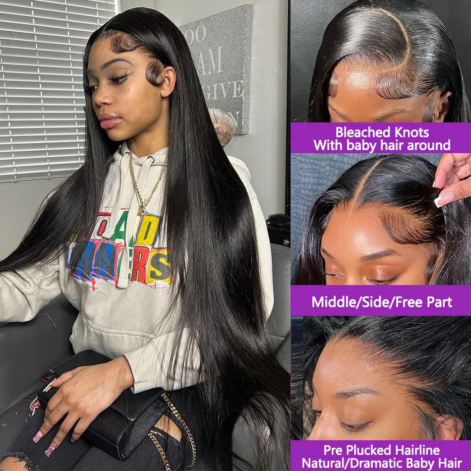 360 HD Bone Straight Lace Front Wigs 30 40 pollici 13x4 13x6 Frontat capelli umani 4 c4 5x5 parrucca con chiusura Glueless per le donne