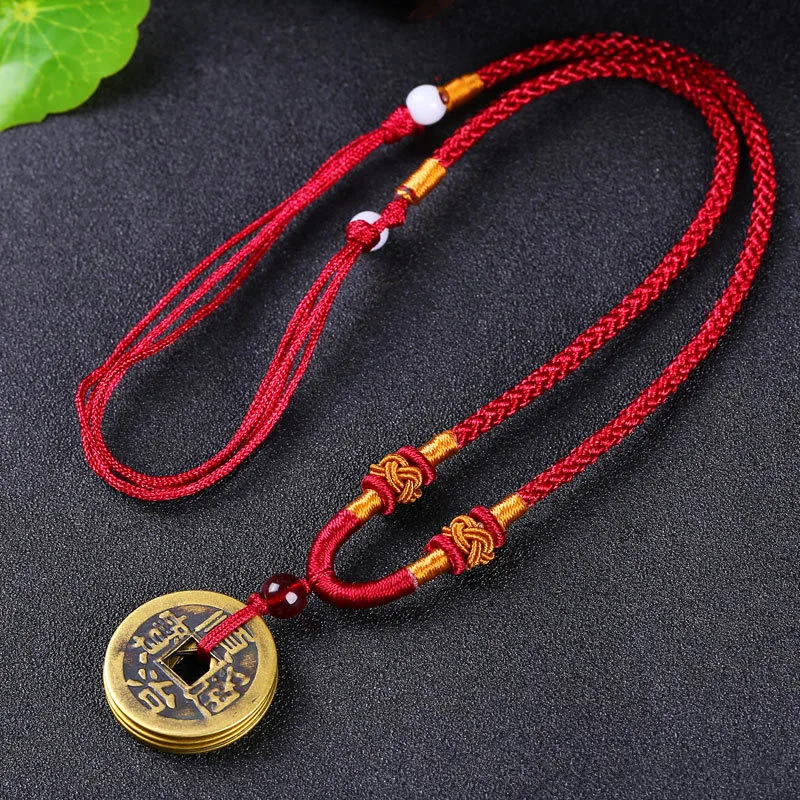 Lucky Copper Coin Money Charm Five Emperors Feng Shui Pendant to Ward Off Evil Spirits Necklace for Men And Women