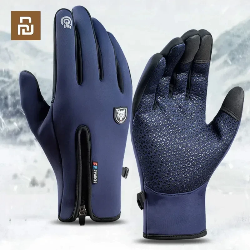 Xiaomi Men Women Winter Thermal Gloves Waterproof Windproof Cold Outdoor Sports Warm Cycling Gloves Touchscreen Zipper Glove