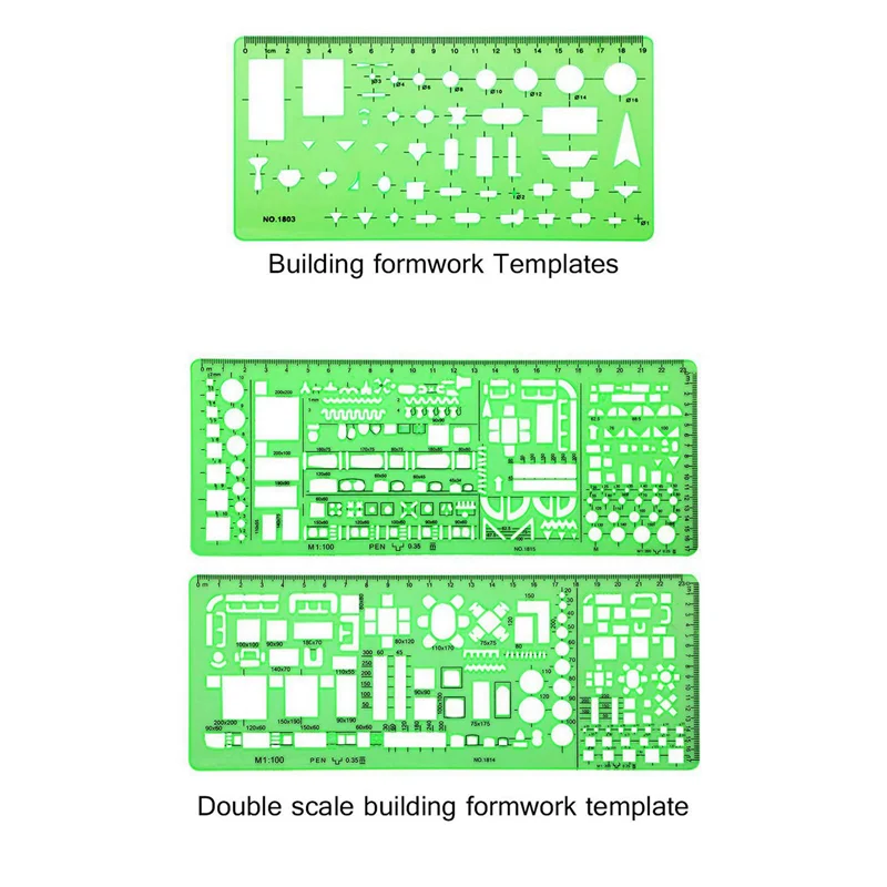 Ingenious-12 Pieces Plastic Measuring Templates Building Formwork Stencils Geometric Drawing Rulers For Office And School,Green