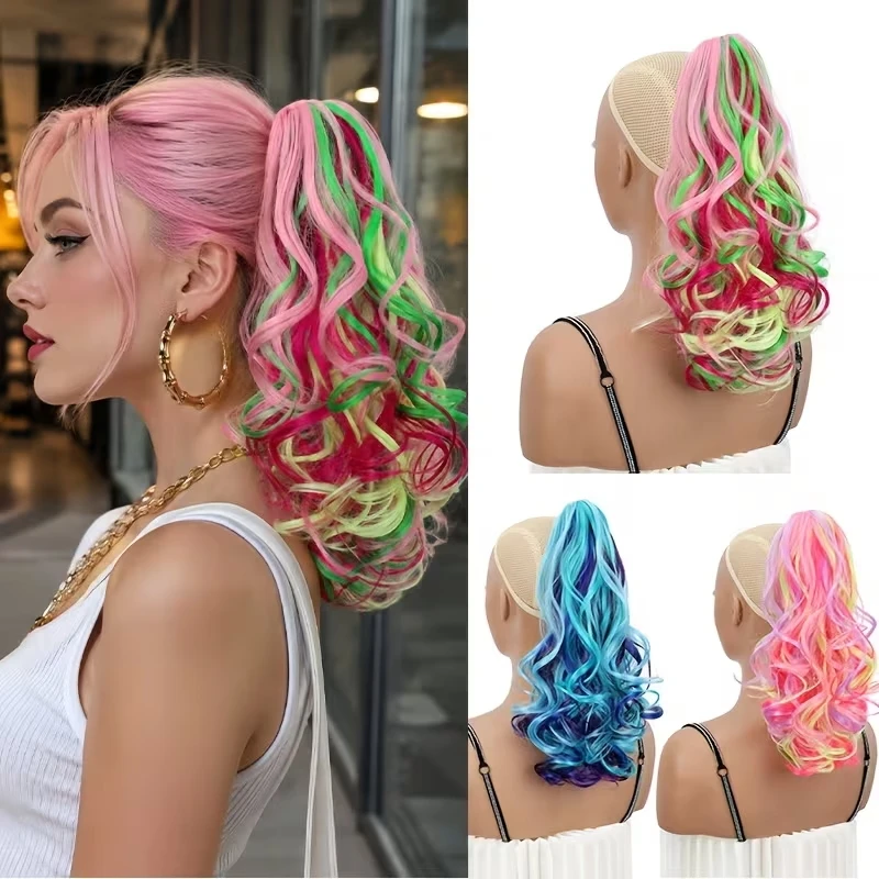 14Inch Synthetic Clip‑in Ponytail Extension Heat‑Resistant Fiber Curly Fake Ponytail Hairpiece  for Women Daily Cosplay Party
