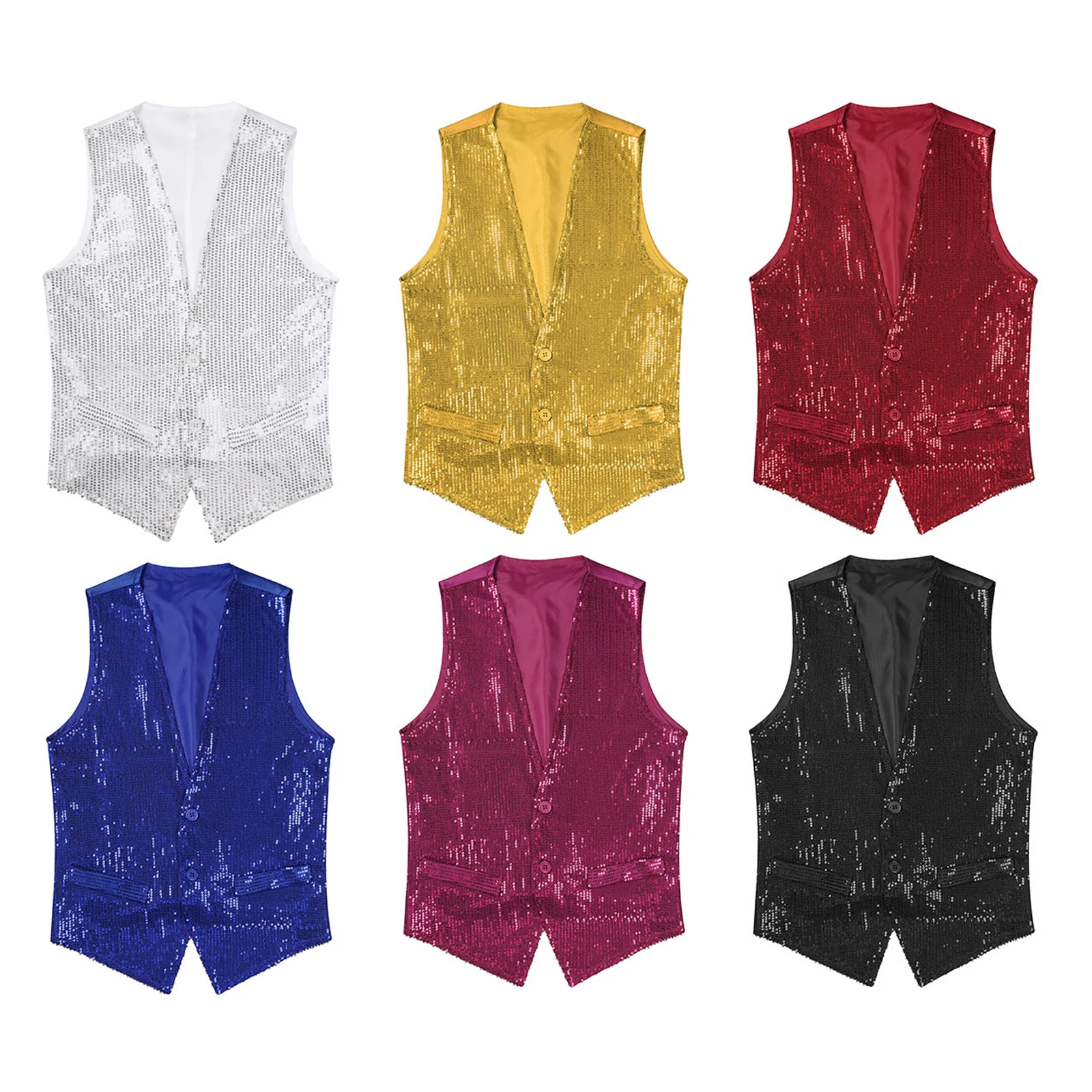 Mens Womens Jazz Hip-hop Street Dance Tank Tops Vest Sparkling Sequin Waistcoat Formal Party Club Stage Performance Costume