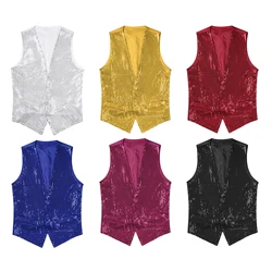 Mens Womens Jazz Hip-hop Street Dance Tank Tops Vest Sparkling Sequin Waistcoat Formal Party Club Stage Performance Costume