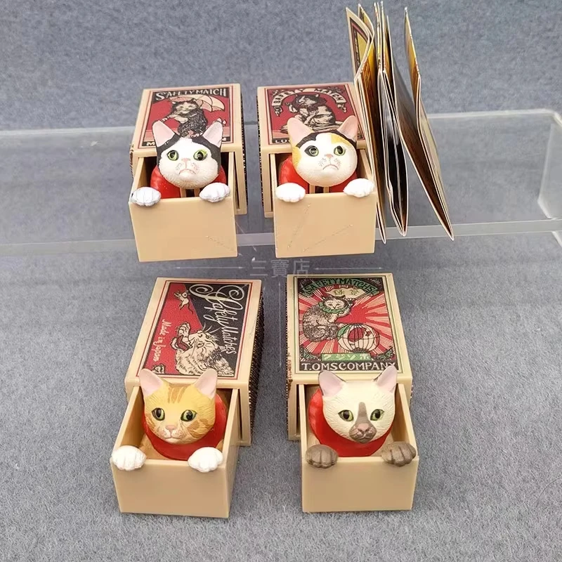 

4 Styles Hide And Seek Safety Match Box Cats Anime Figure Good Pvc Lucky Cat Figurine Cute Creative Toy Decoration Birthday Gift