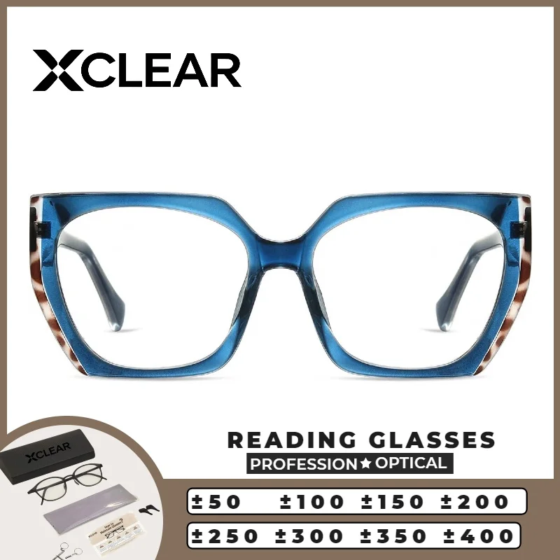 

XCLEAR Acetate Reading Glasses Women High Quality Oversize Square Frame Lightweight Durable Versatile Casual Style Eyewear