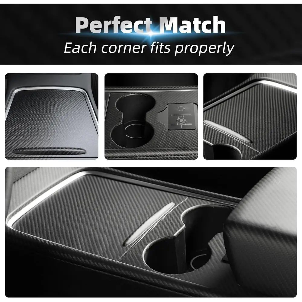 Center Console Wrap Compatible with Tesla Model 3 Model Y 3K Real Carbon Fiber Console Cover Interior Decoration Wrap Kit 2PCS A