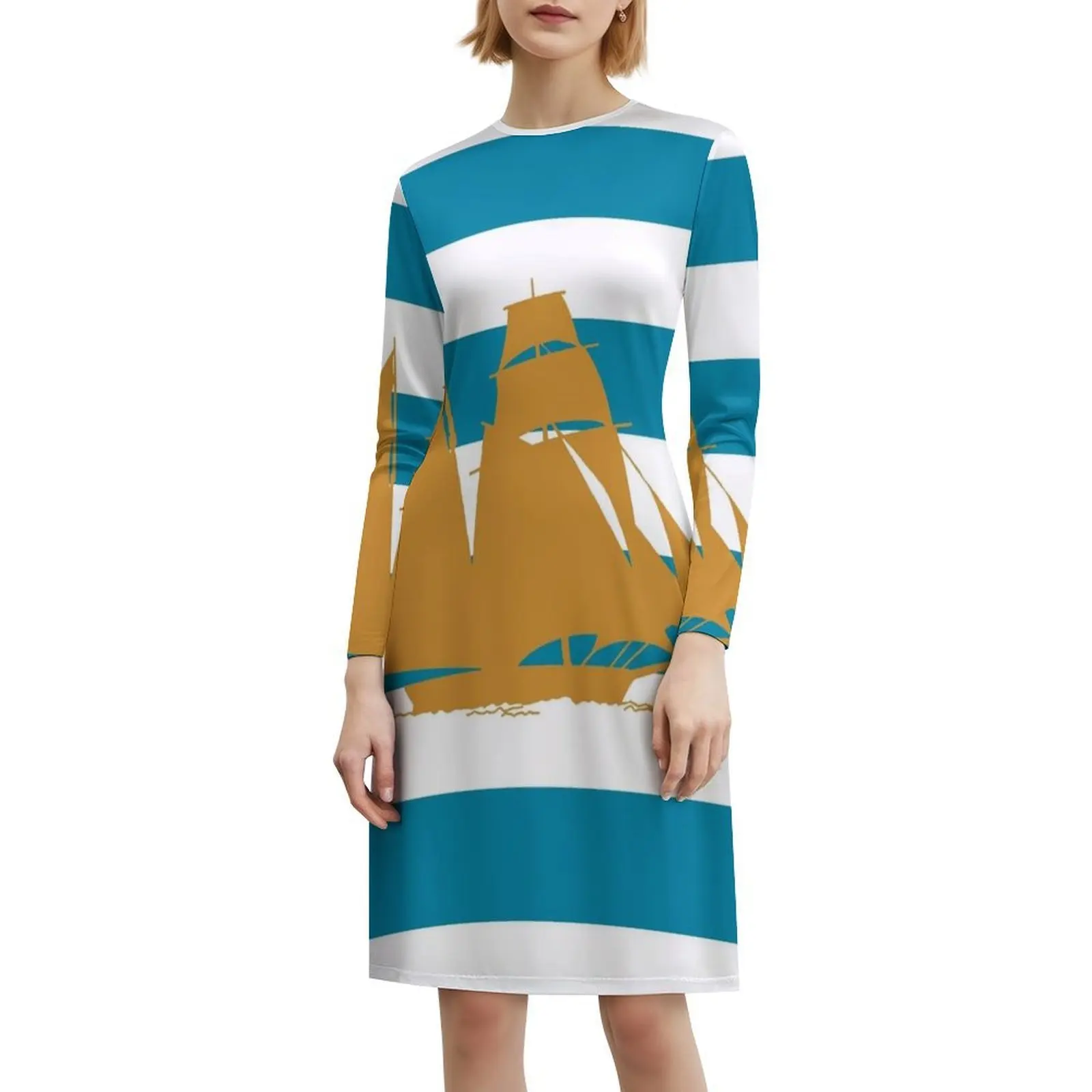 السفينة الكورية نمط فستان كاجوال للنساء بسيط يوميا مكتب سيدة فساتين السفينة المراكب الشراعية المراكب الشراعية السفن قارب فستان للفتيات