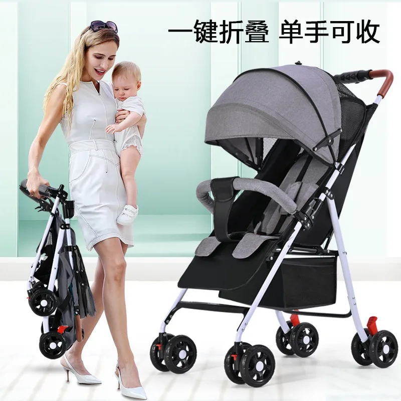 2024Baby strollers four-wheeled strollers can be easily folded to sit and lie down for children to pick up with one button.