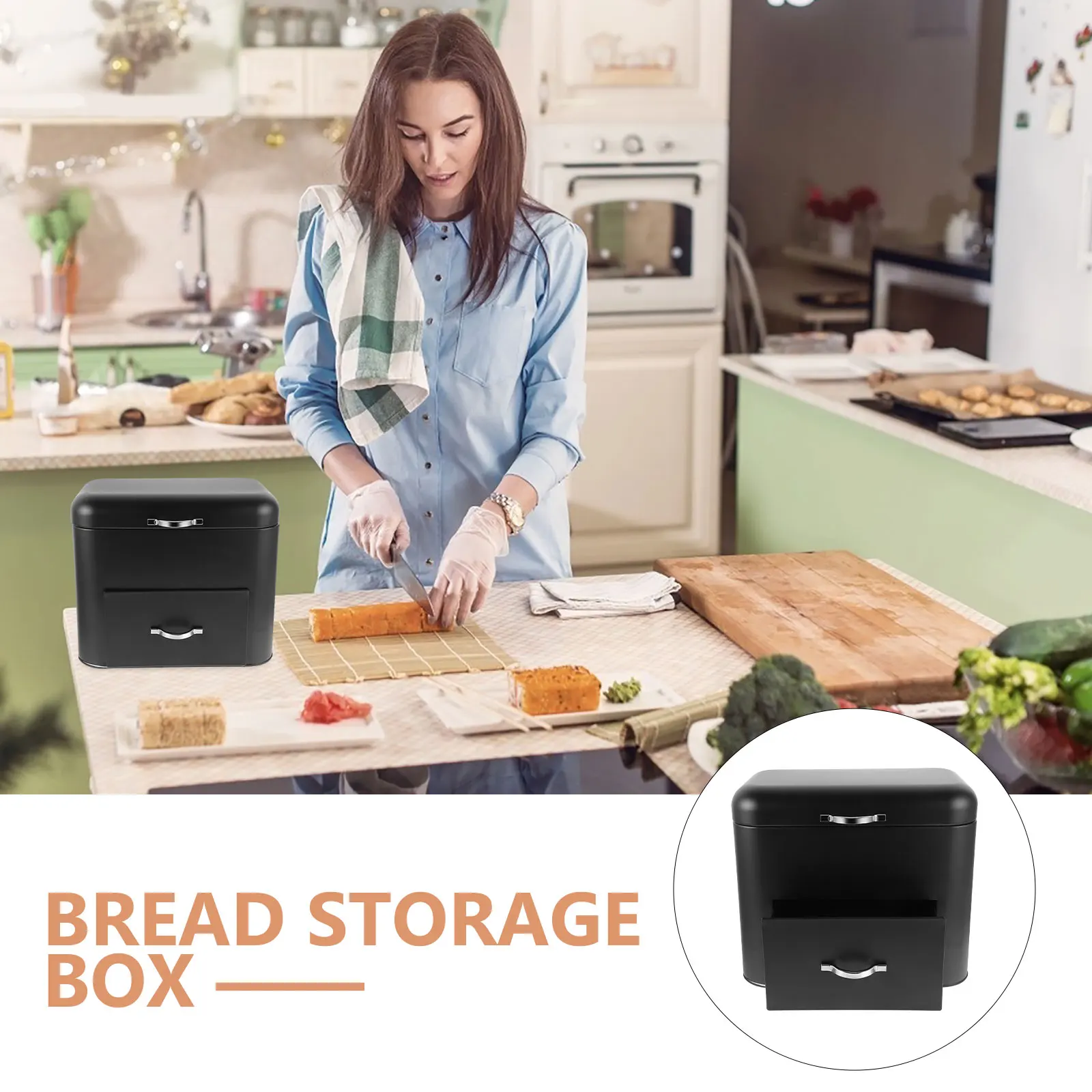 

Bread Bins Box Countertop Boxes Homemade Storage Organizer Black Container for Kitchen