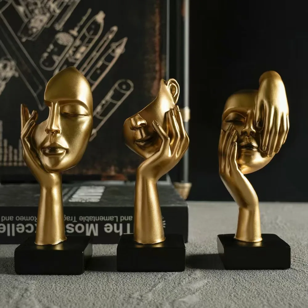 

27cm bstract Face Sculpture Resin Thinker Figurines for Desktop Office Desk Living Room Table Collection Figurine Decoration
