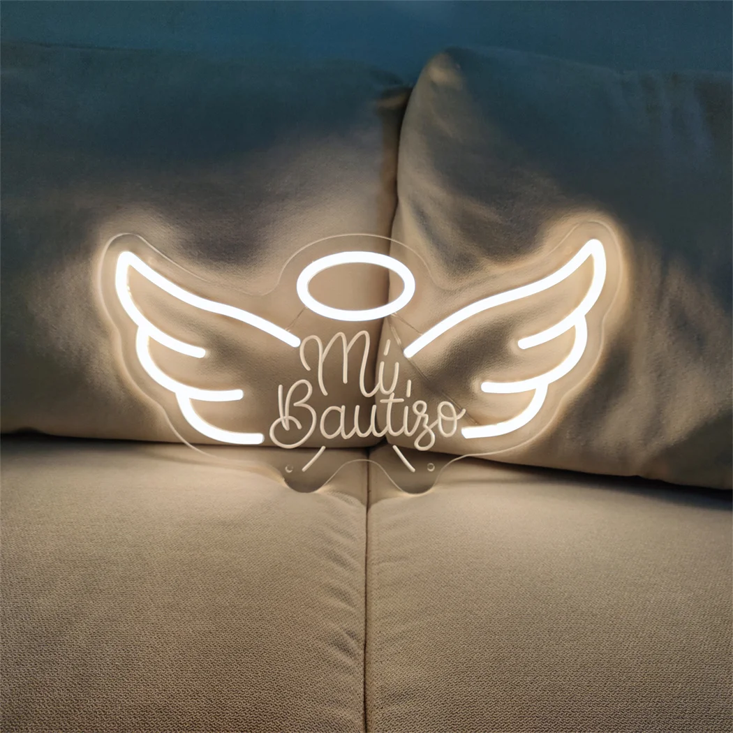 Mi Bautizo Wall Art ป้ายนีออน USB ขับเคลื่อนติดผนังสวิทช์ควบคุม LED ตกแต่งบ้านสําหรับวันเกิดห้องนอนตกแต่งคริสต์มาส