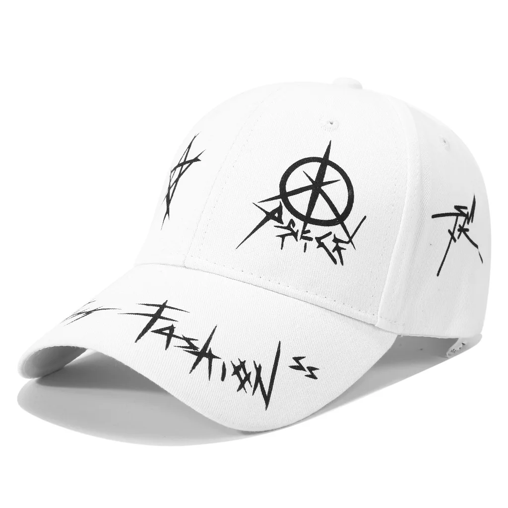 Women\'s versatile graffiti hat with black and white patchwork duck tongue hat, summer baseball hat, men\'s pentagram sun hat tren