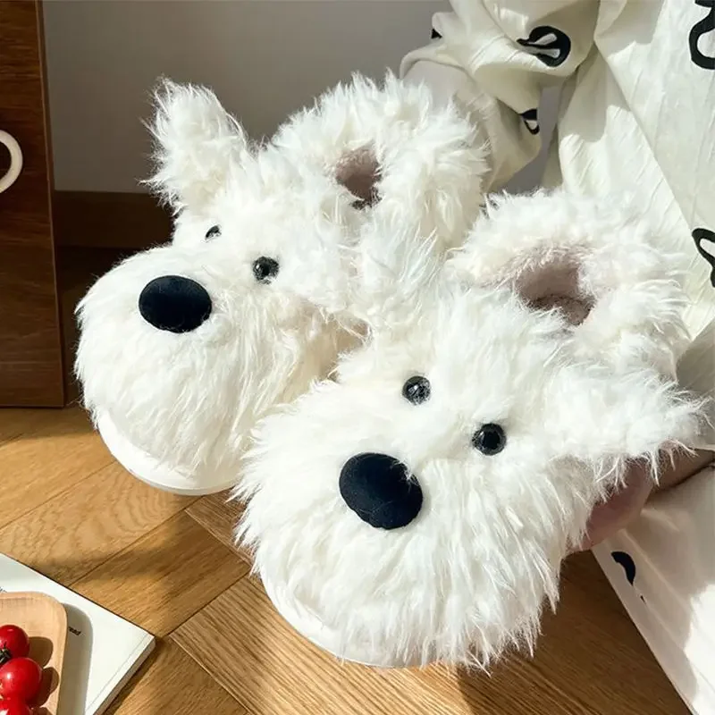 

2024 Autumn and Winter New Puppy Cute Plush Slippers Indoor Cotton Slippers Female Home Shoes for Women