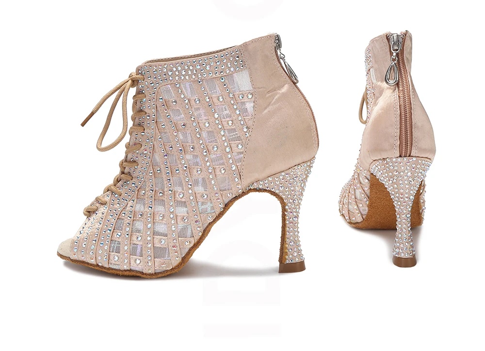 CINMIDY Weiße Latein-Tanzstiefel Samba Salsa Ballroom Tanzschuh Damen Weiche Sohle Latein-Tanzschuh Damen Mesh High Heel Stiefel 9CM – Detail 3