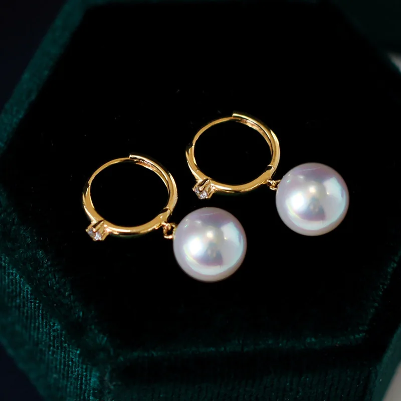 S925 Silver-plated 18K Gold Inlaid Zircon Pearl Earrings Ear Temperament Hollow Design Shower Without Picking