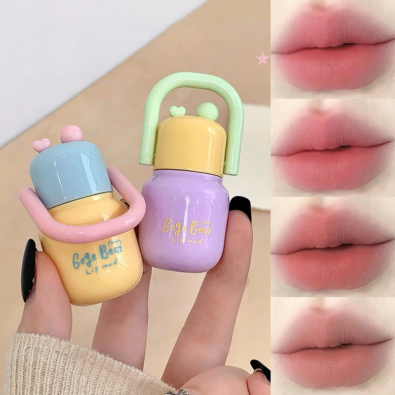 Gege Bear - Labial Líquido Mate Aterciopelado Creativo, Maquillaje Coreano, Brillo Labial Suave, Larga Duración, No Reseca, Mousse, Color Gris Rosado