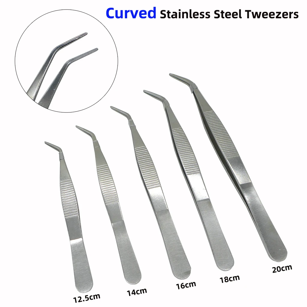 125mm-250mm Thick Stainless Steel Elbow Tweezers Tip Anti Slip Metal Clip Can Be Used To Repair Pet Feeding or Succulent Cruved