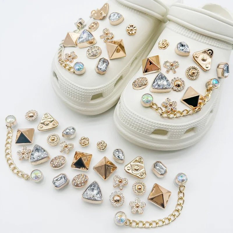 New Border Hole Shoe Accessories DIY Retro Metal Jewelry Chain Rhinestone Shoe Flower Detachable Decorative Pearl Shoe Buckle