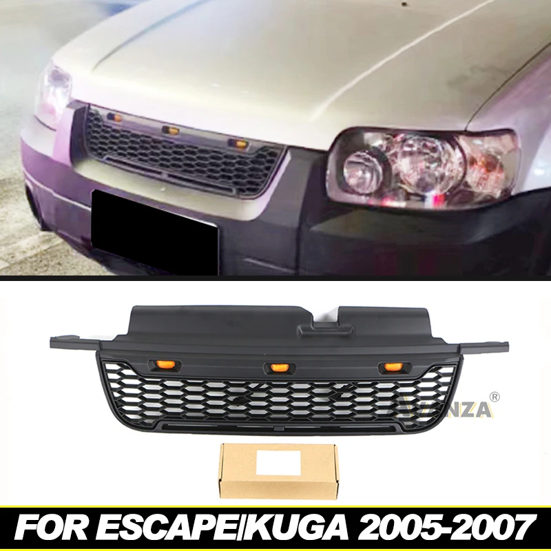 Grill with LED lights front bumper modification accessories decoration Racing grill For Ford Escape/Kuga 2005 2006 2007