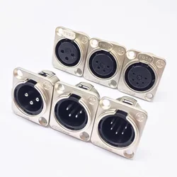 5/20/100PCS XLR 3/4/5pin Male Female Panel Audio Microphone Jack Plug Connector Copper Contact XLR Metal Socket Silver