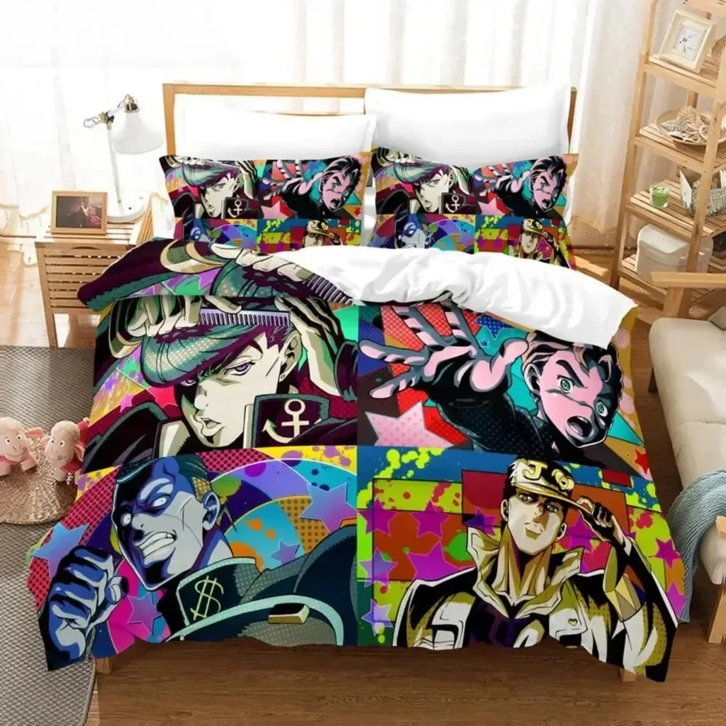 Anime JoJo Bizarre Adventure Jotaro Kujo Bedding Set Boys Girls Twin Queen Size Duvet Cover Pillowcase Bed Boys Adult