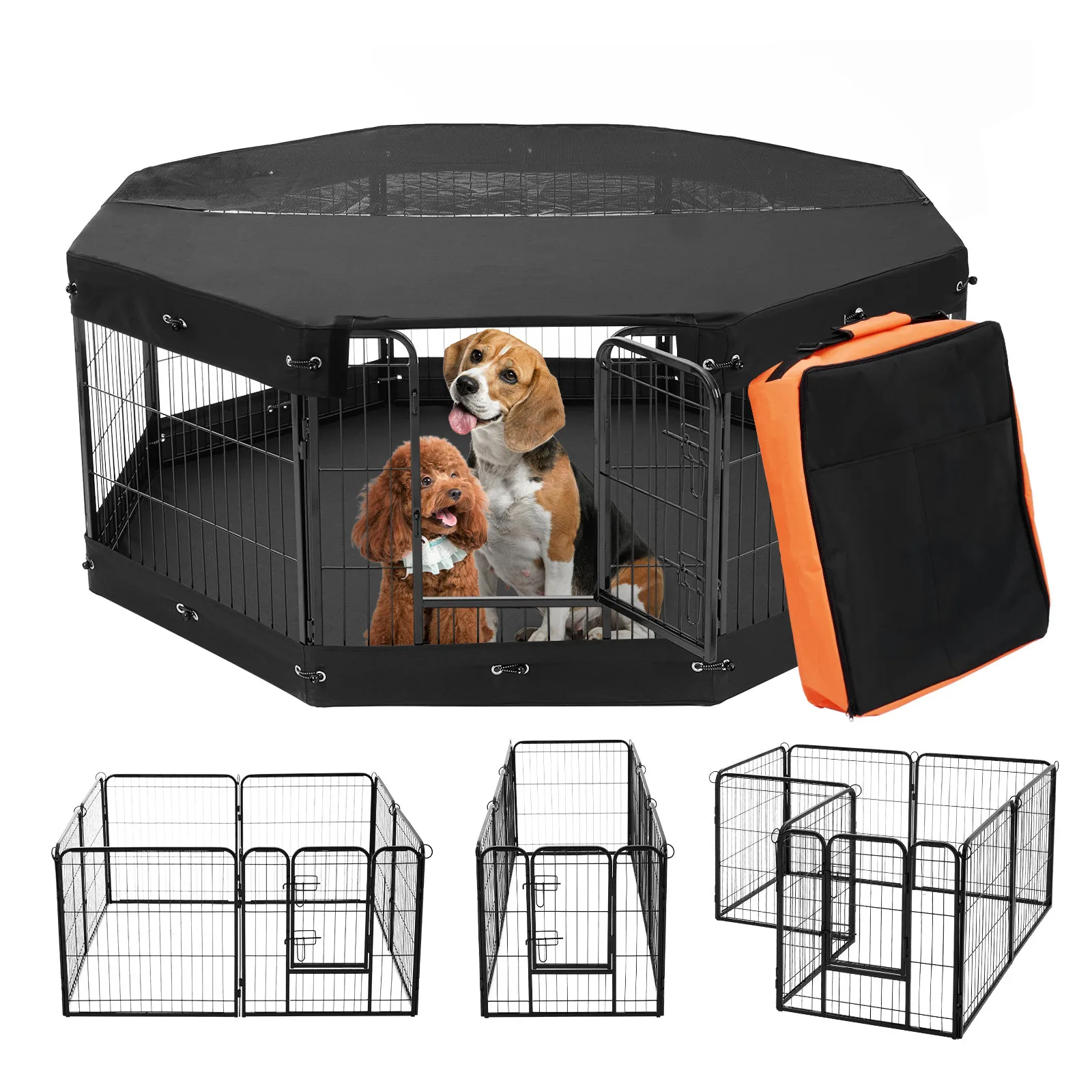 

Foldable Dog Playpen 8 Panel Metal Pet Exercise Pen with Carry Bag and Cover Outdoor Indoor Use Puppy Play Area Safe