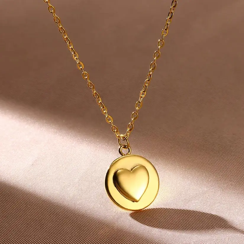 

Round Pendant 3D Love Stainless Steel Necklaces for Women Gold Color Geometric Aesthetic Choker Wedding Necklace Jewelry Gift