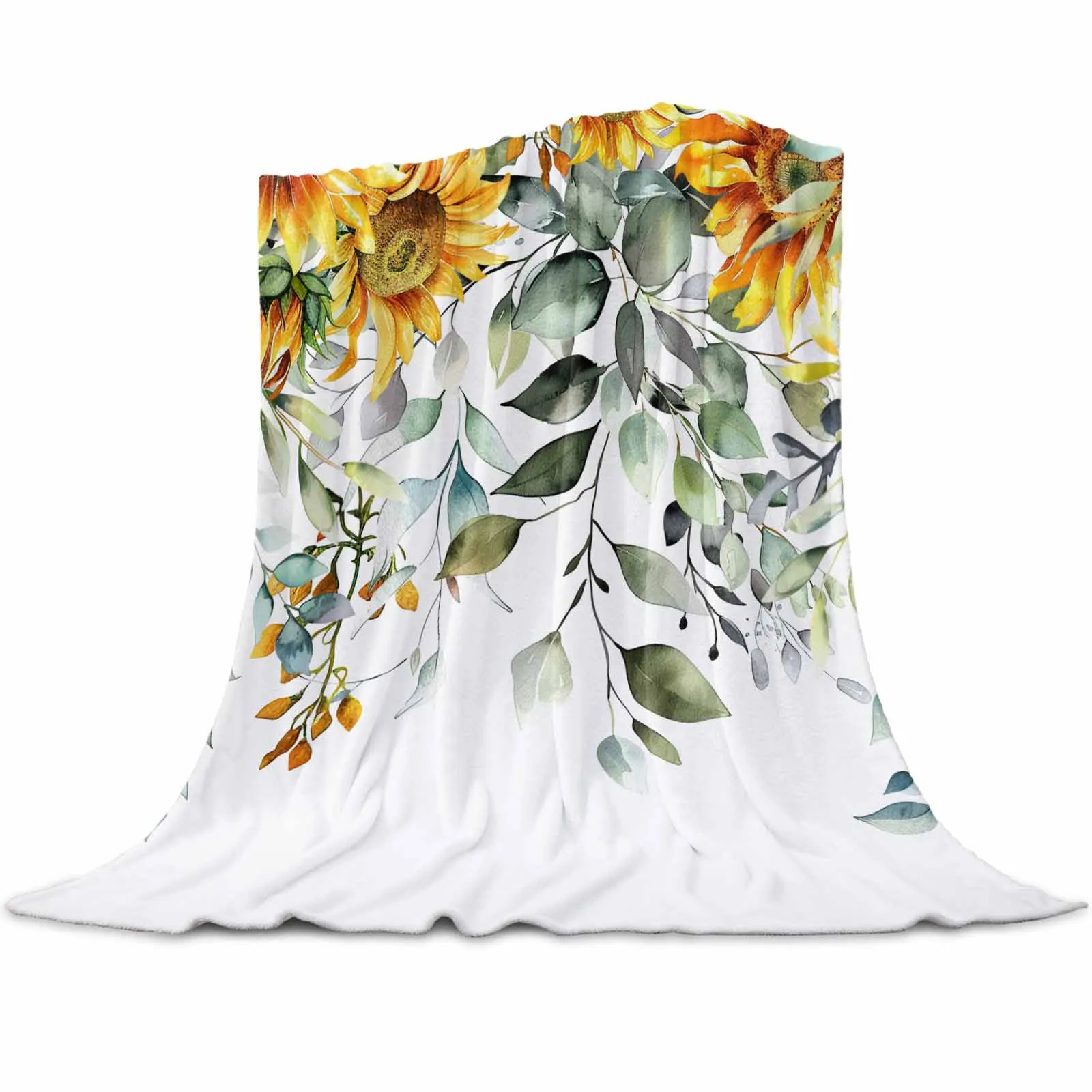 

Plant Leaves Sunflower Flower Blankets Portable Soft Throw Blanket for Bed Office Bedspread Home Decor Flannel Blanket