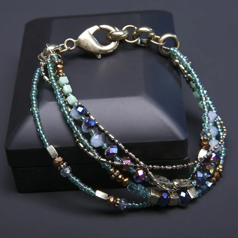 

Fashion Vintage Multi-Layered Glass Beaded Handmade Bracelet for Women Unique Design Eco - Friendly Plating Trendy Jewelry