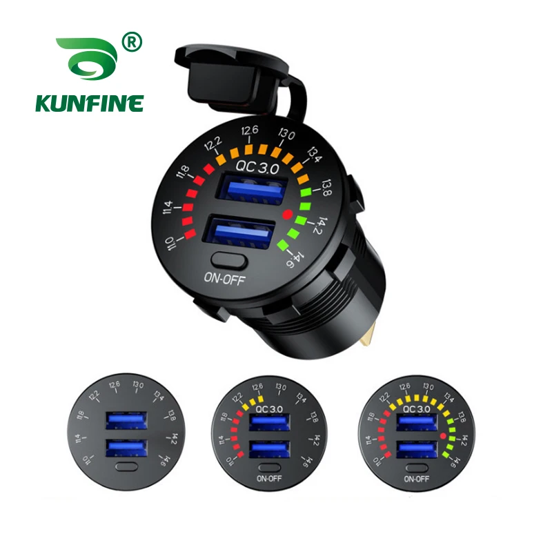 

Dual QC3.0 USB Car Charger Socket with Color Digital Voltmeter Fast Charging Bus Boat Marine 12V 24V