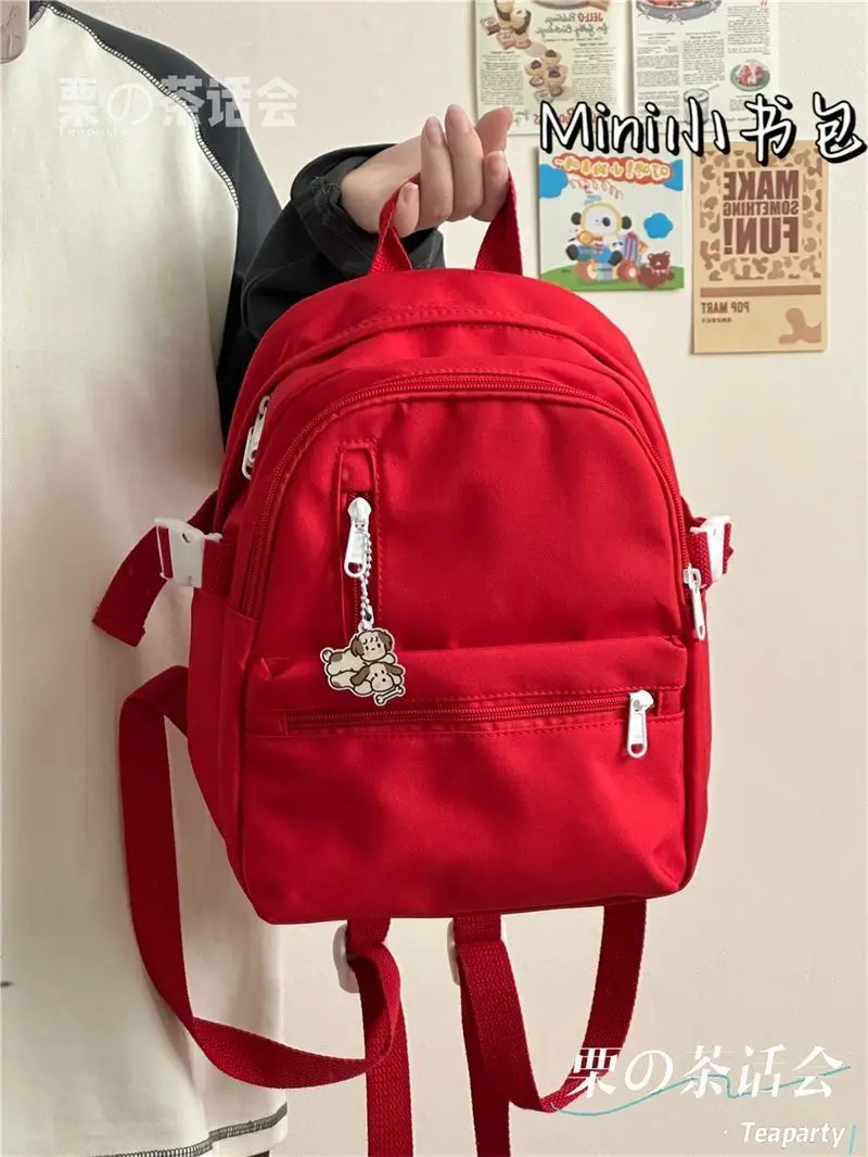 Red backpack, lightweight mini travel backpack, college student casual small backpack, female