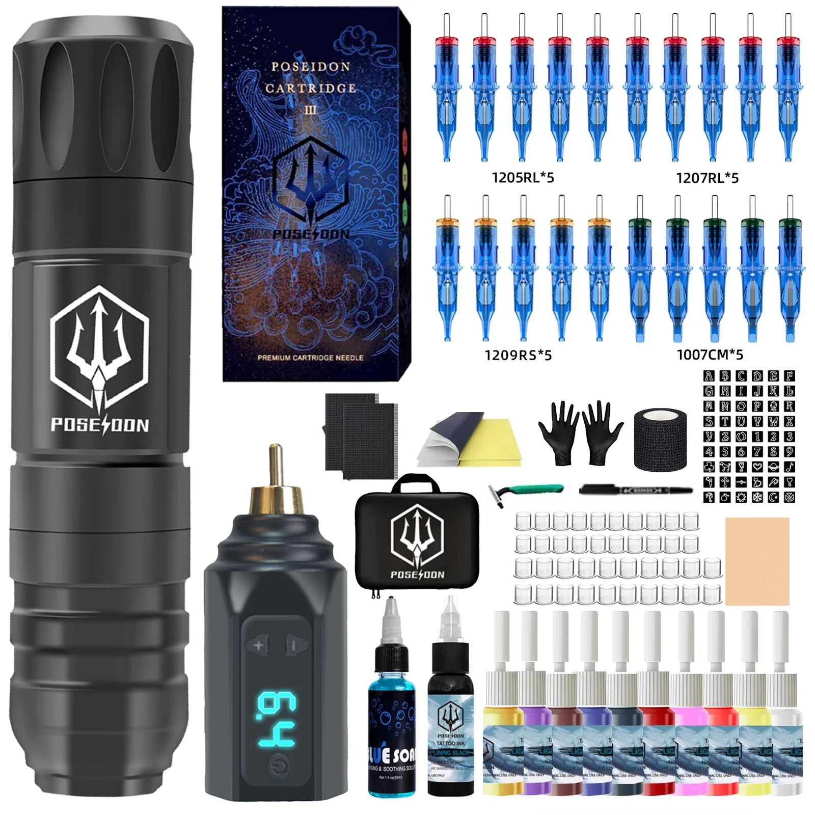 POSEIDON Tattoo Gun Kit Tattoo Supplies Makeup Komplettes Tattoo Pen Kit Professionelles Tattoo Kit Wireless Power Tattoo Machine Kit