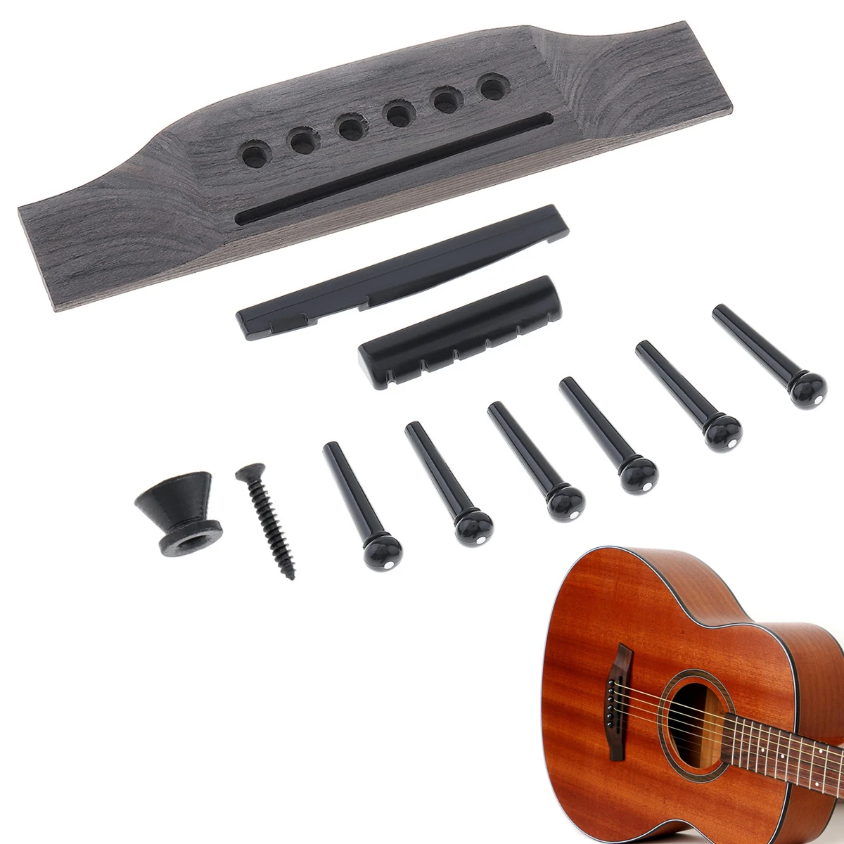 1 Set Holz Akustische Gitarre Brücke Brücke Pins/Sattel/Sattel Sattel Gitarre Teile für 40 41 Zoll Akustische Folk gitarre – Detail 10