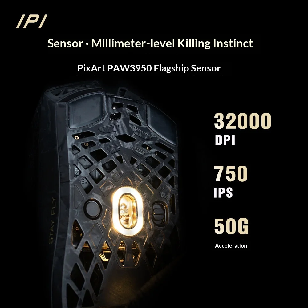 IPI FLY Bluetooth Wireless Gaming Mouse PAW3950 Sensor Dual 8kHz Polling Rate 32000DPI 750IPS Hollow for FPS Games Windows MacOS