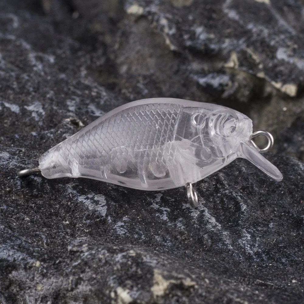 AYWFISH 15PCS / Lot Unpainted Crankbait Mini Float 1.77INCH Transparent Crank Bait Plastic Body Wobbler Blanks For Fishing Lure