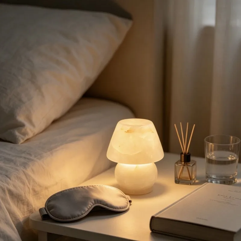 Natural marble mushroom lamp night light, rechargeable bedroom bedside ambient light sleep soft light small table lamp ornament