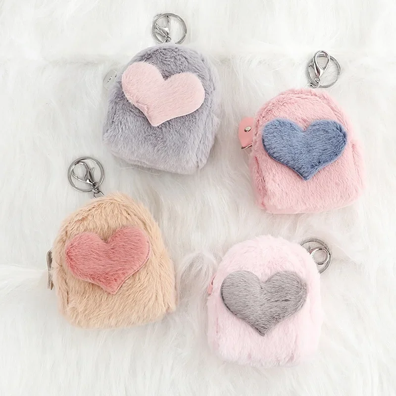 

Girls Winter Plush Coin Bag Key Chain Cute Earphone Storage Bag Wallet Purse