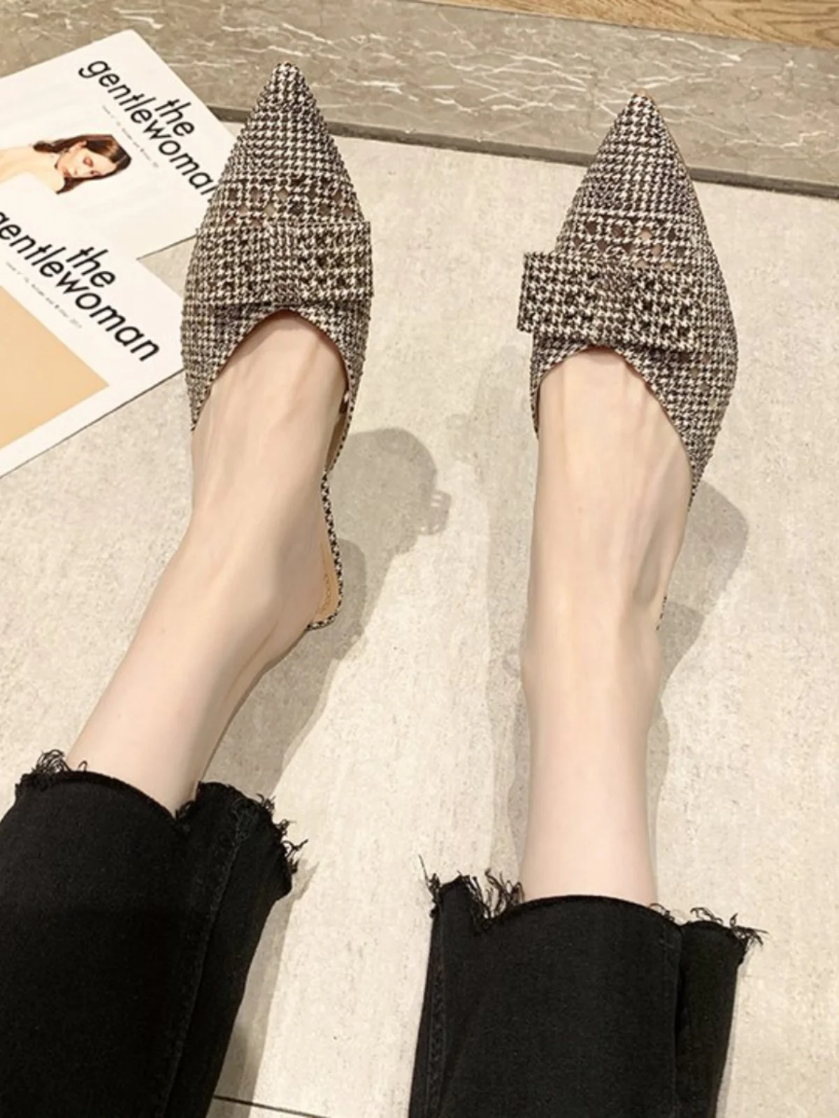 

Женские летние босоножки на высоком каблуке с узлом, дышащие слипоны с закрытым носком, универсальный корейский дизайн