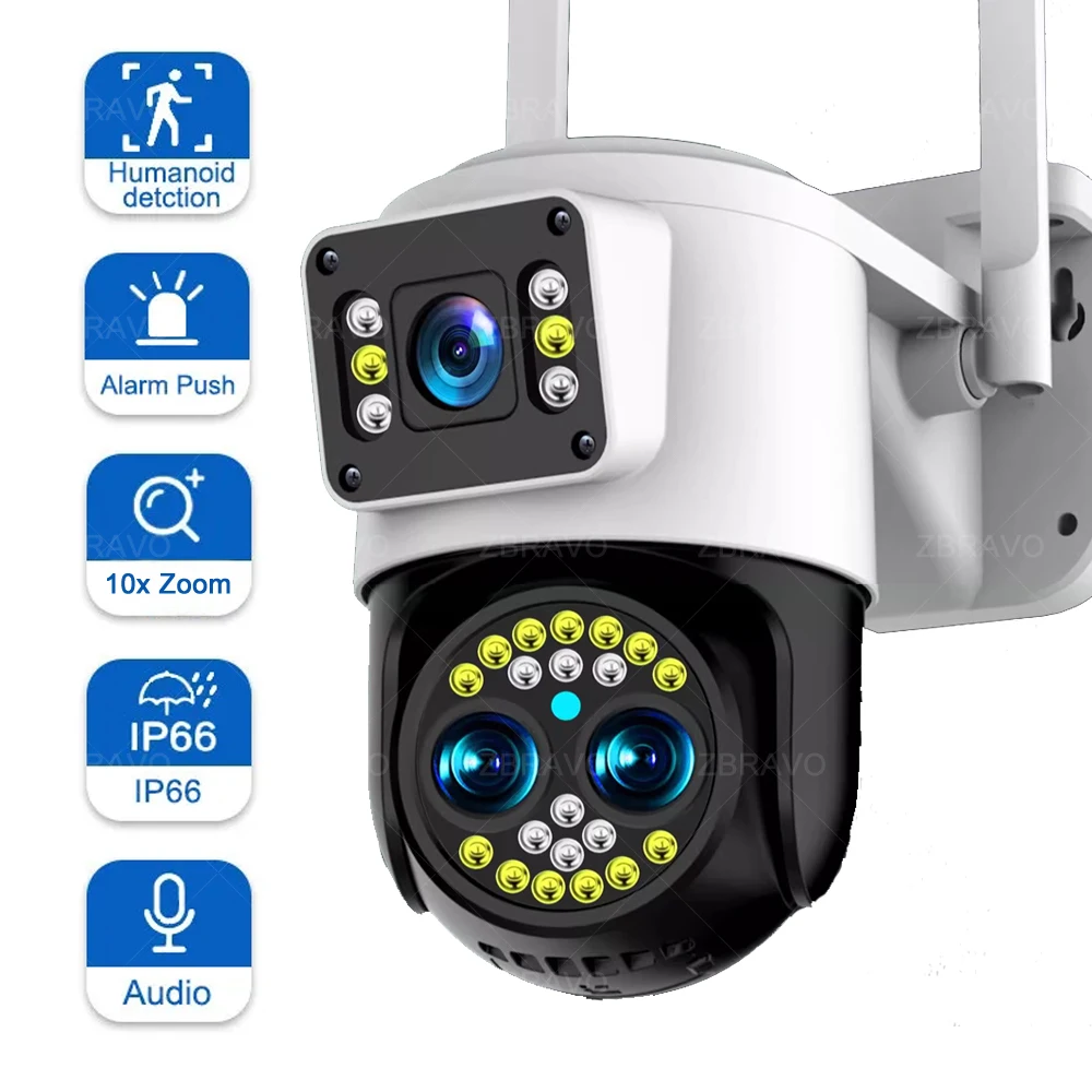 

Yoosee 8MP 4K WiFi PTZ Camera 10X Zoom Three Lens Dual Screens Security IP Camera Waterproof Human Detection Color Night Vision